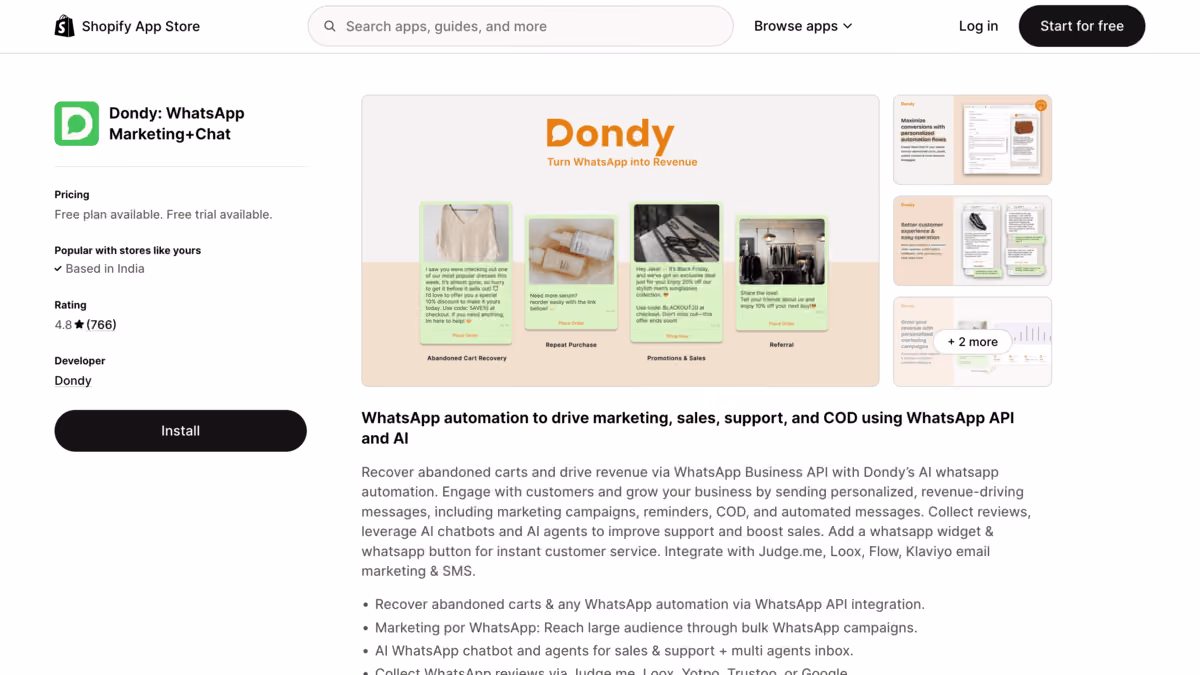 Dondy Shopify app store page
