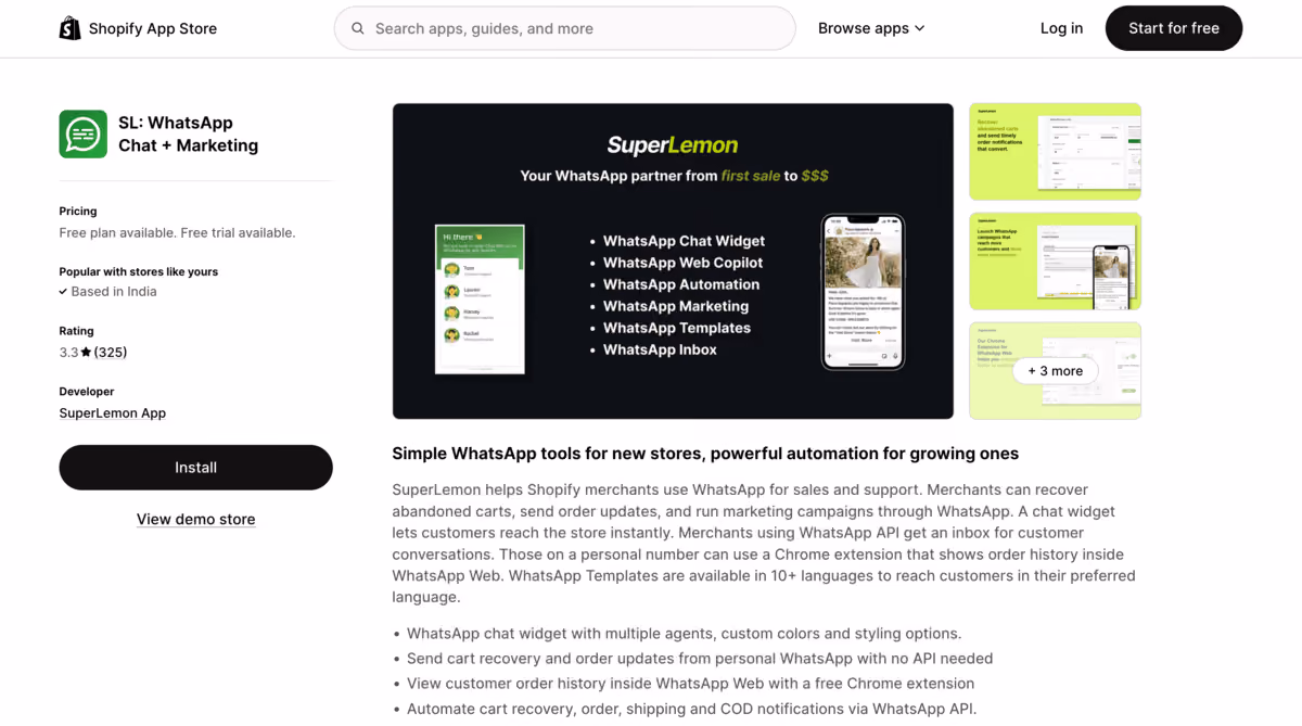 Superlemon Shopify app store page