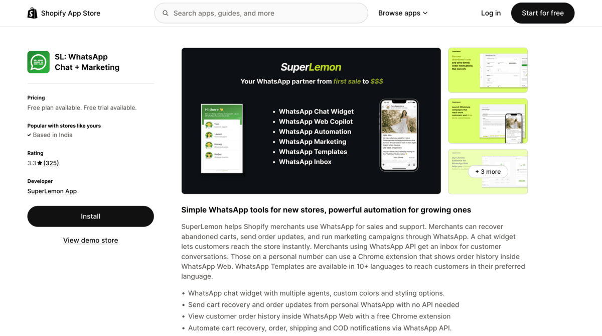 Superlemon Shopify app store page
