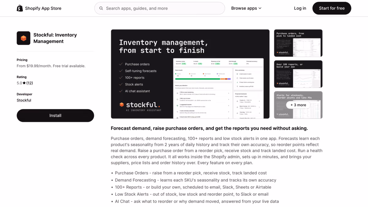 Stockful Shopify app store page