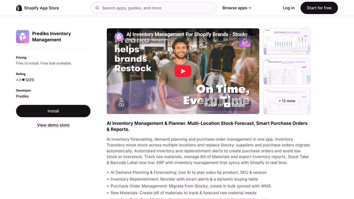 Prediko Shopify app store page