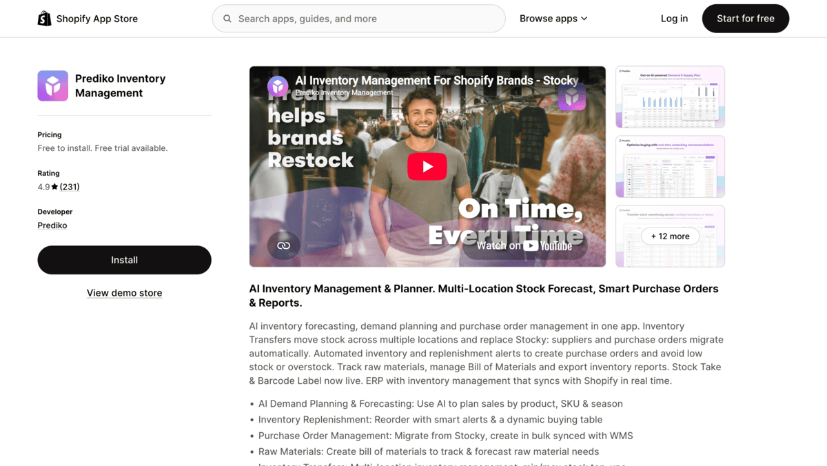 Prediko Shopify app store page