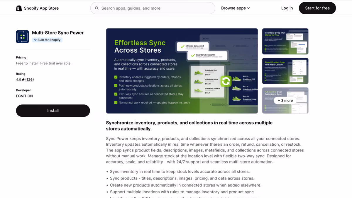 Multi store sync power shopify app store listing page