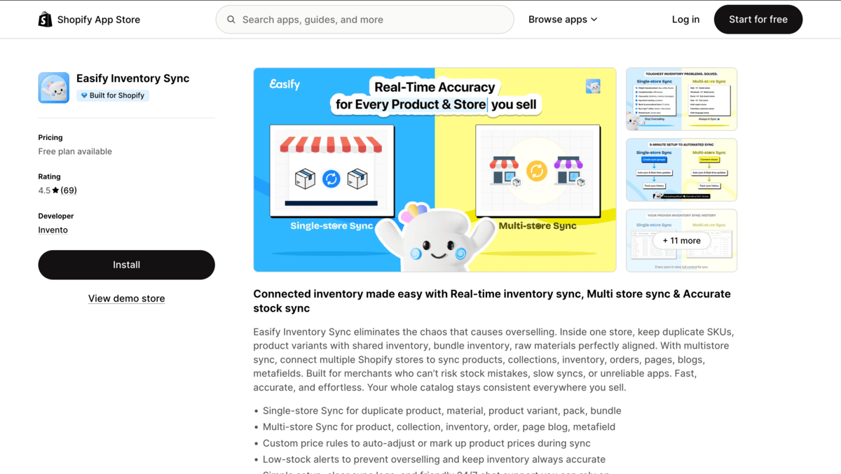 Easify shopify app store listing page