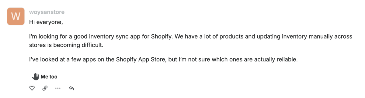Shopify community forum post