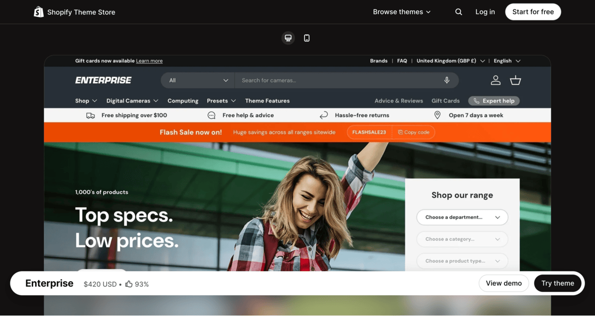 Enterprise theme store page