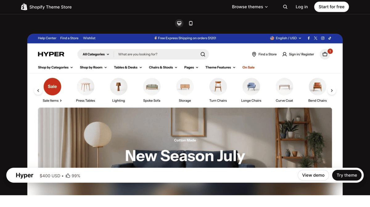 Hyper theme store page