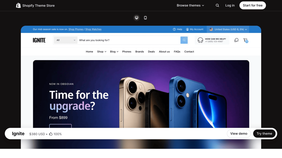 Ignite theme store page