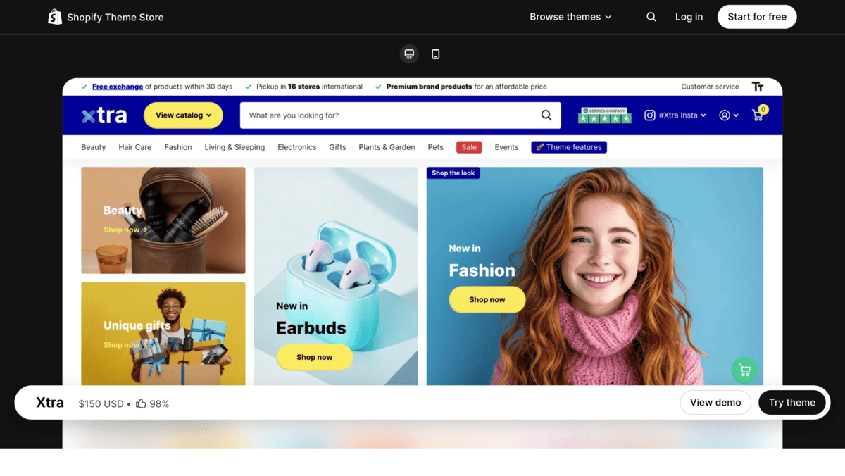Xtra theme store page