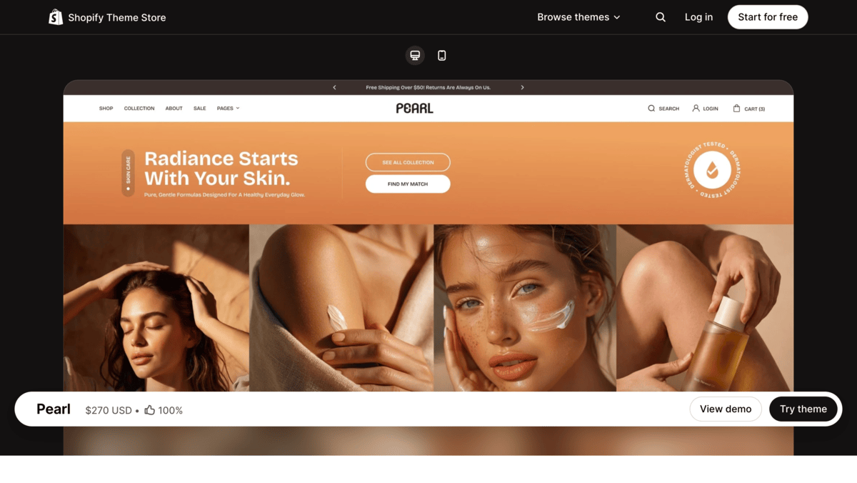 Pearl theme store page