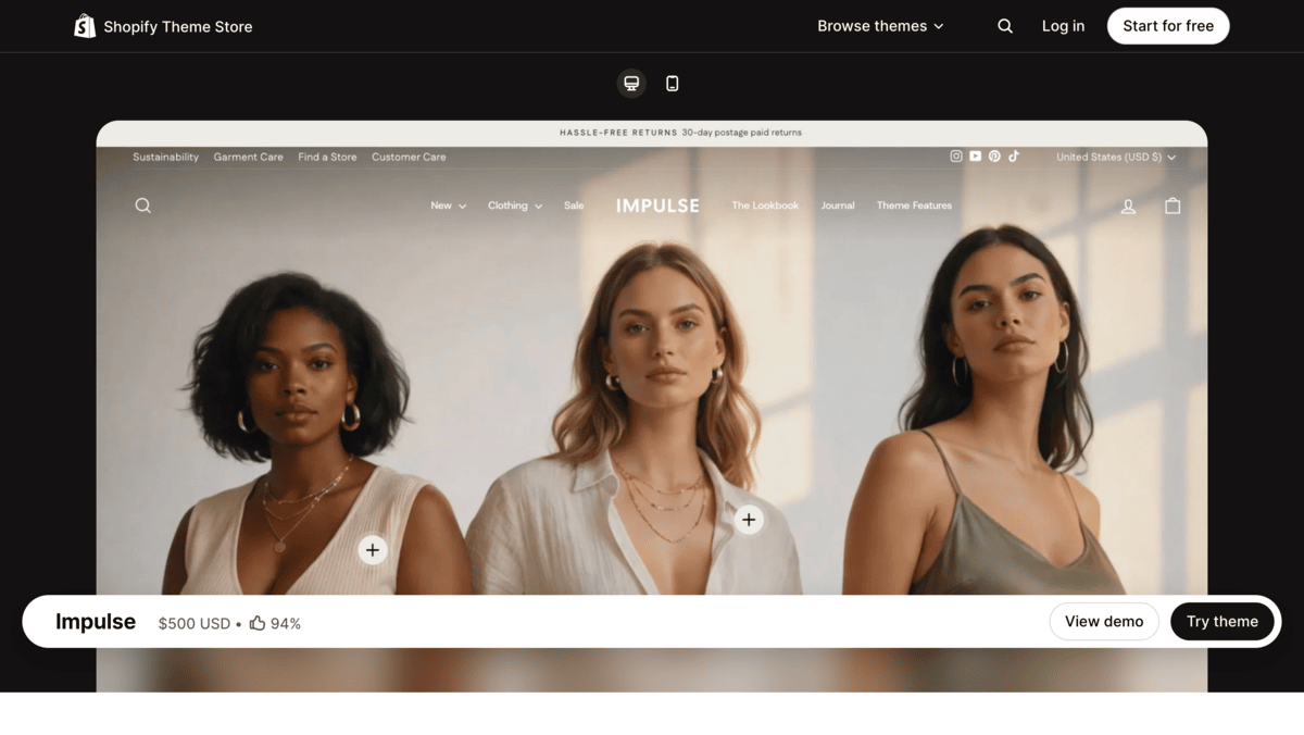 Impulse theme store page