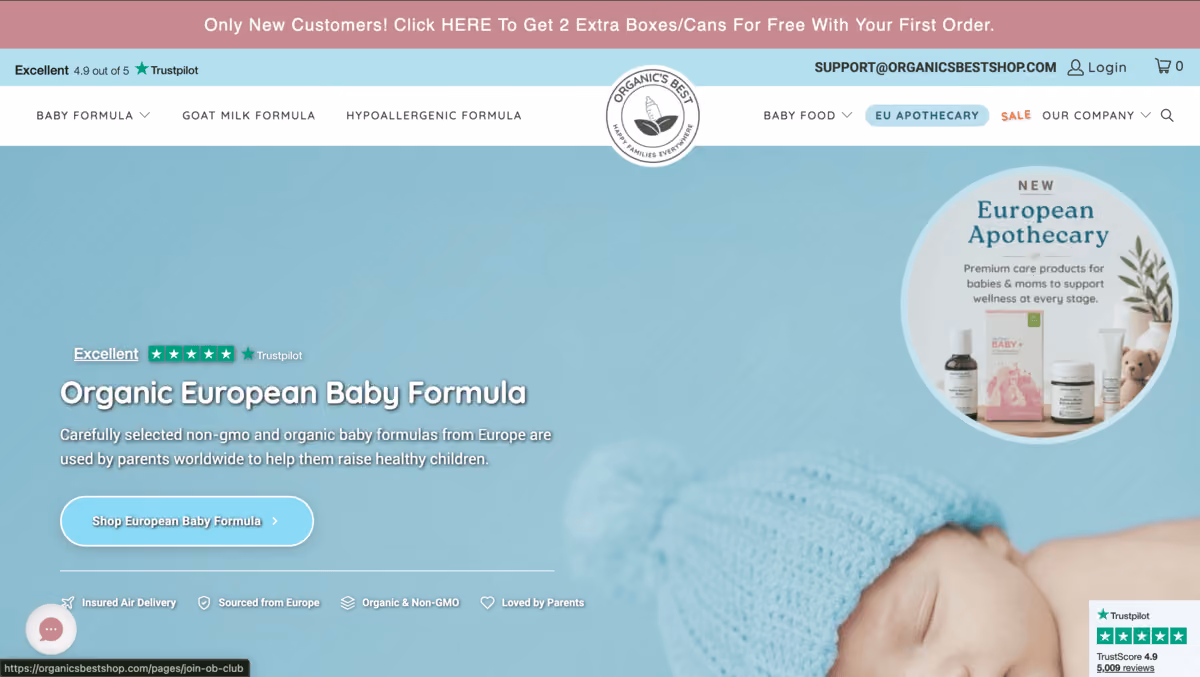 Organic's Best homepage