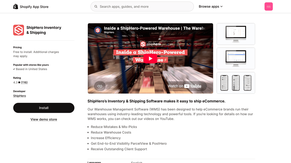 Shiphero Shopify App Store page
