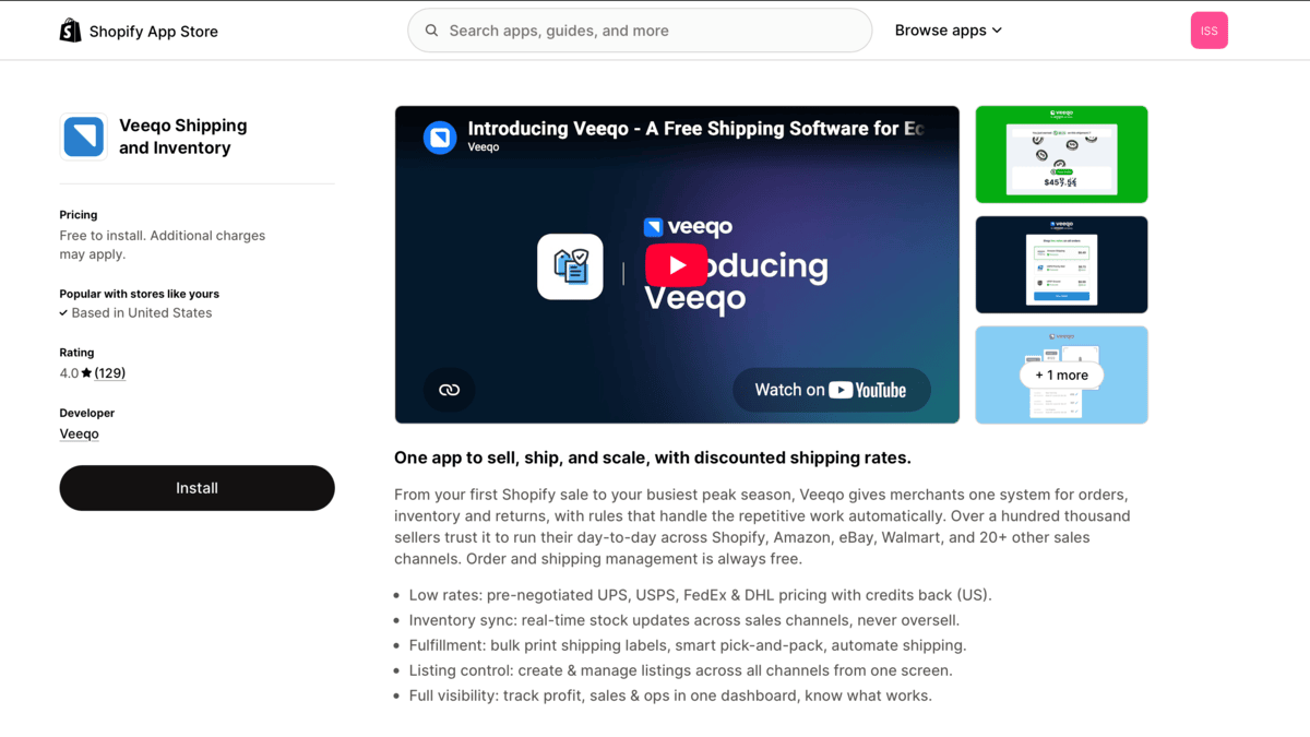 Veeqo Shopify App Store page