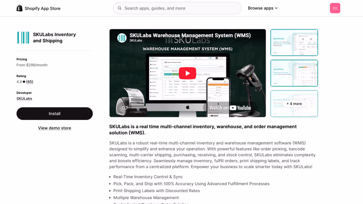 SKULabs shopif App Storehomepage