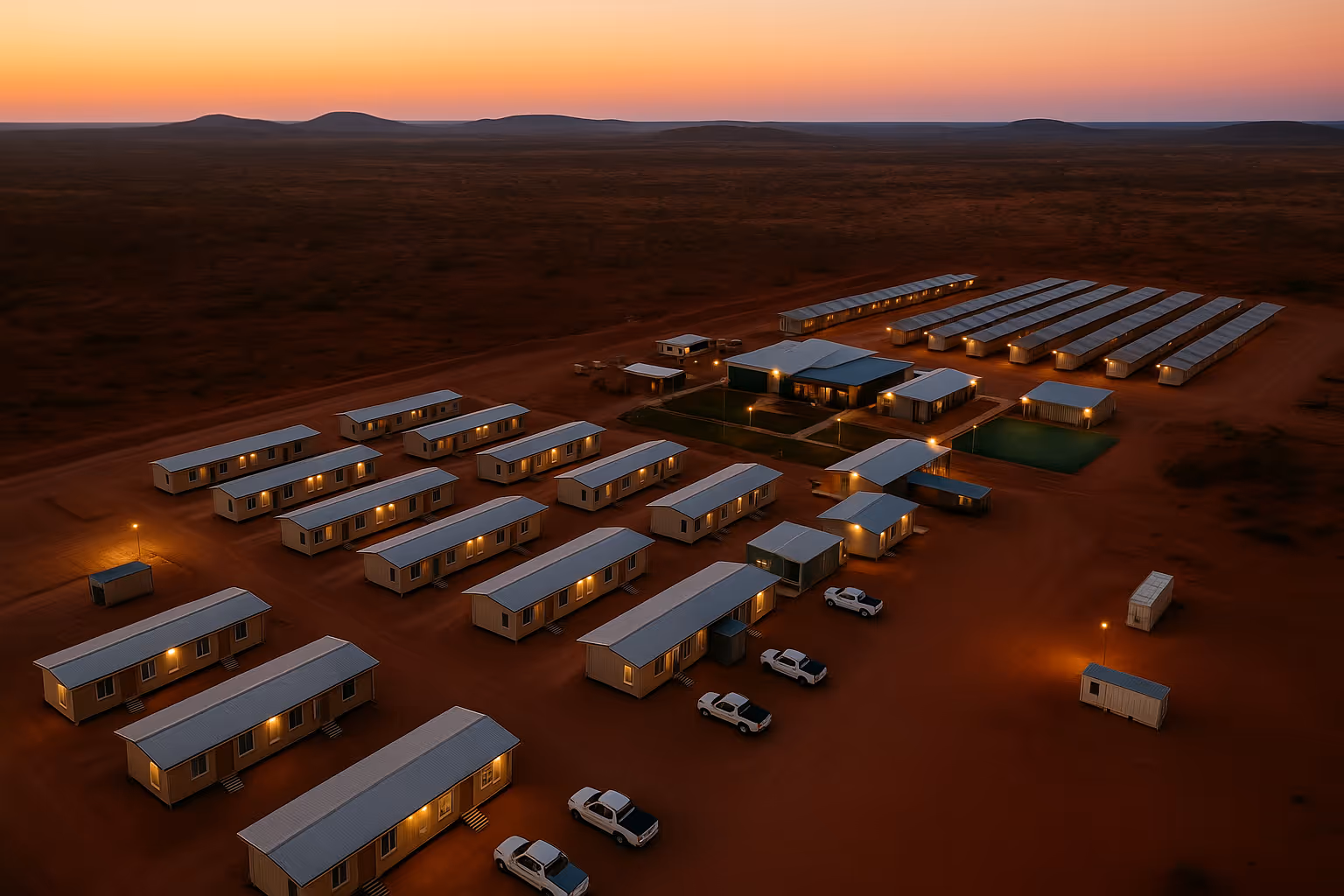 Mining accomodation camp and site facilities in a remote location.