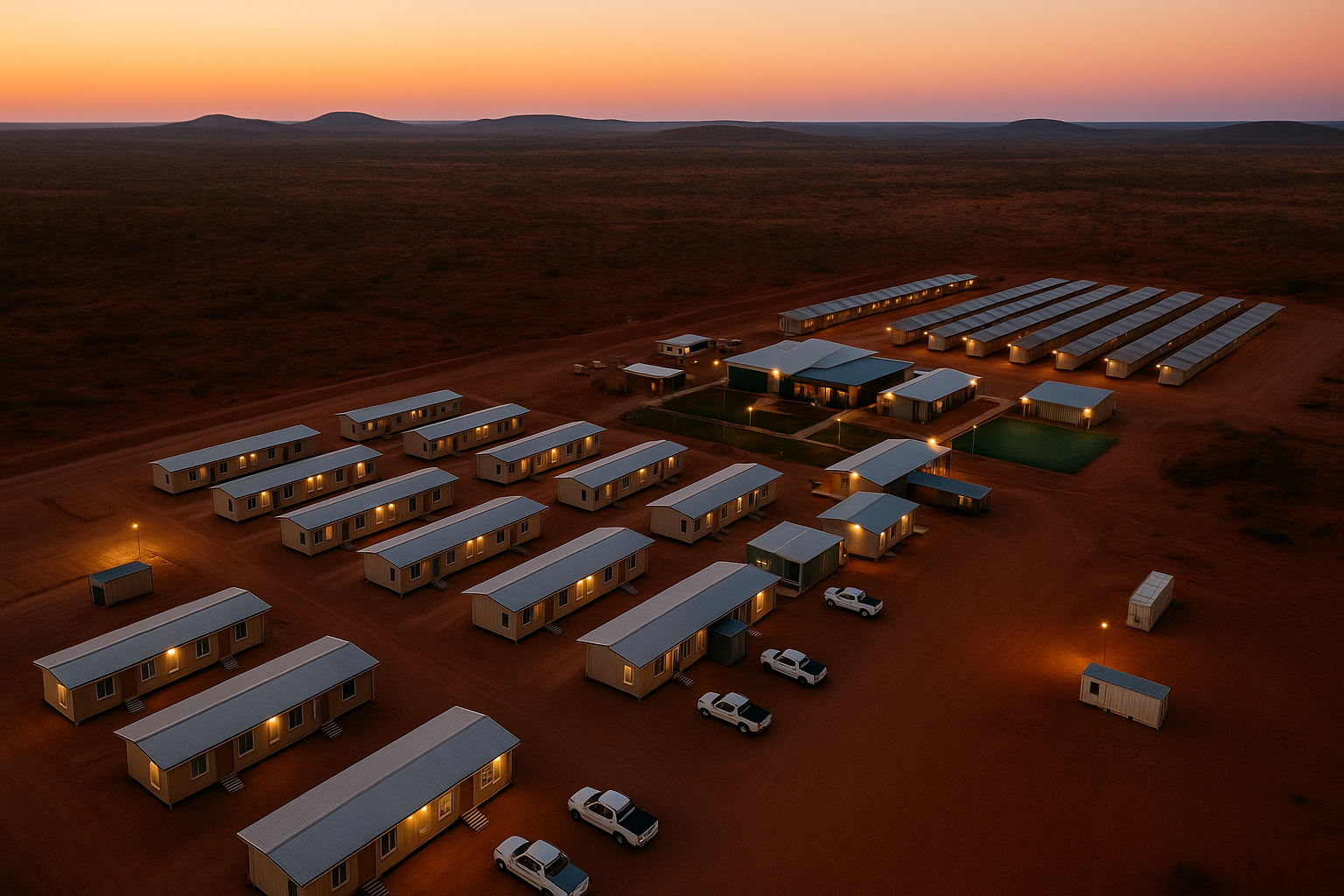 Mining accomodation camp and site facilities in a remote location.