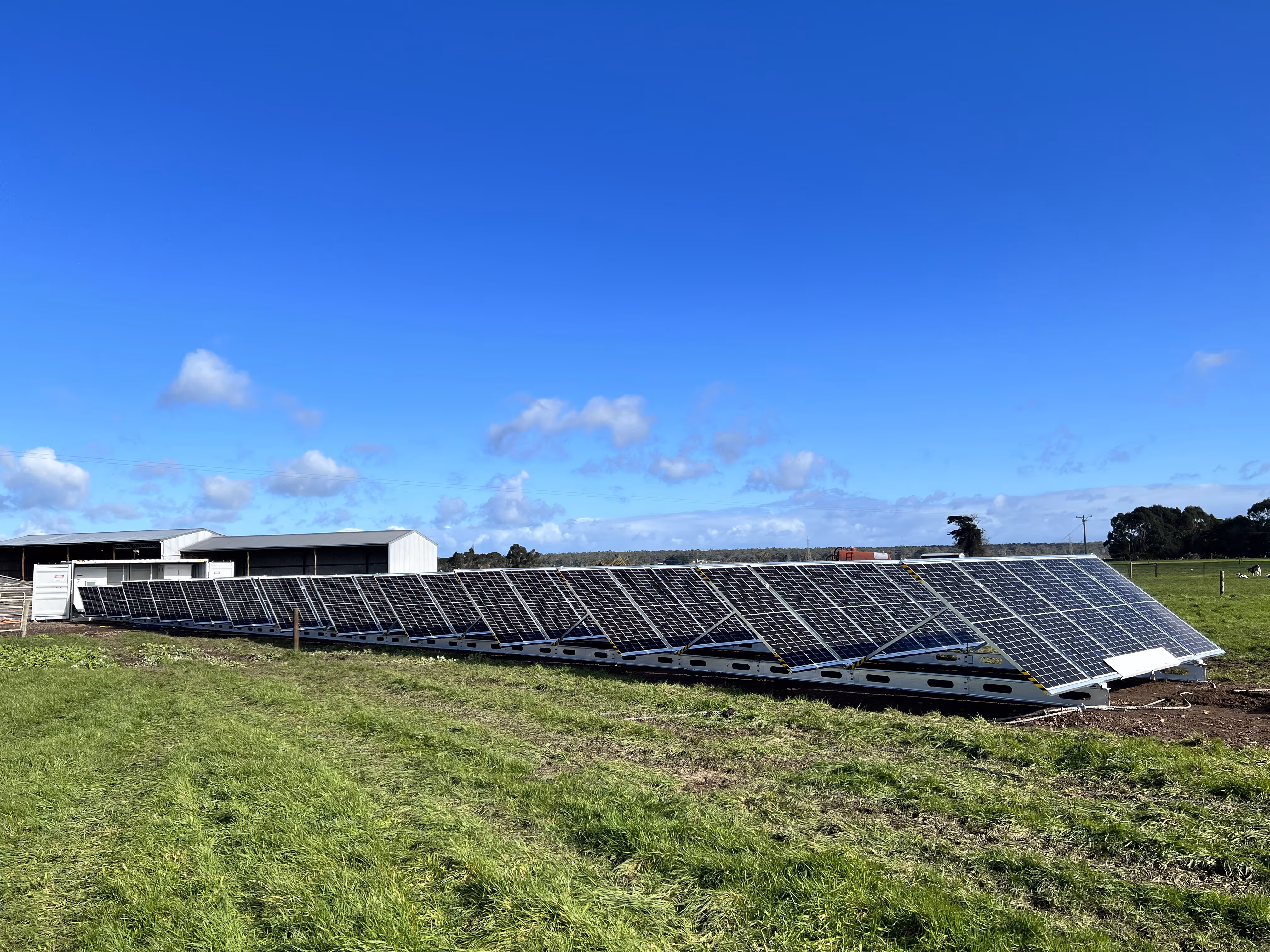 Off-grid solar and battery system powering a large dairy farm and remote agricultural operations.
