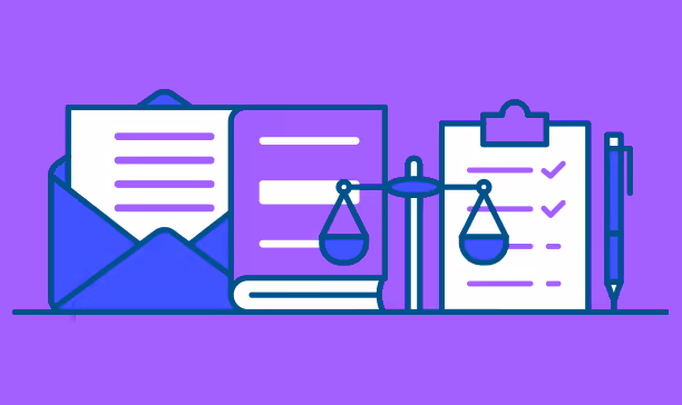 Email, clipboard, scales of justice