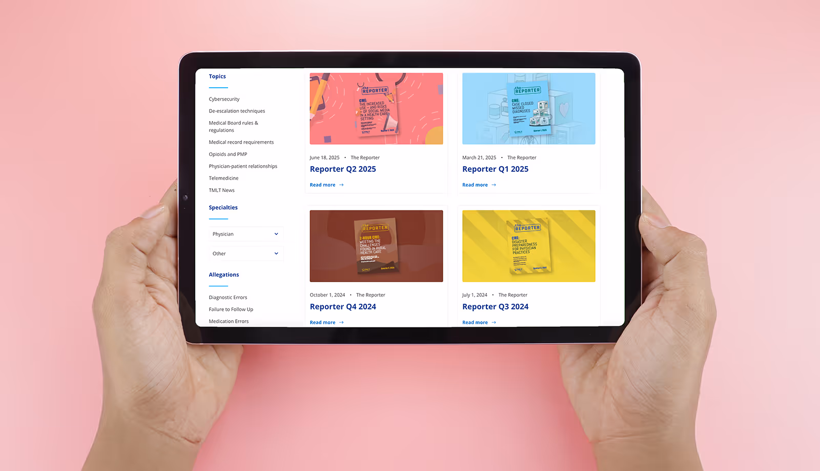 Reporter articles on smart tablet