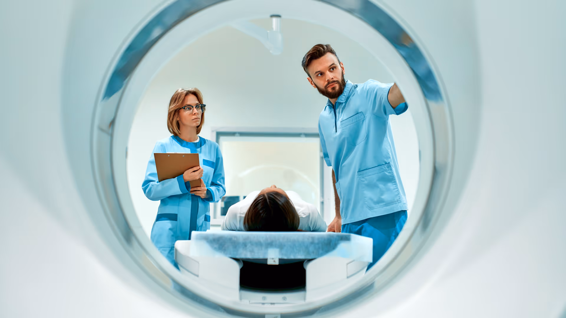 two doctors setting up ct scan