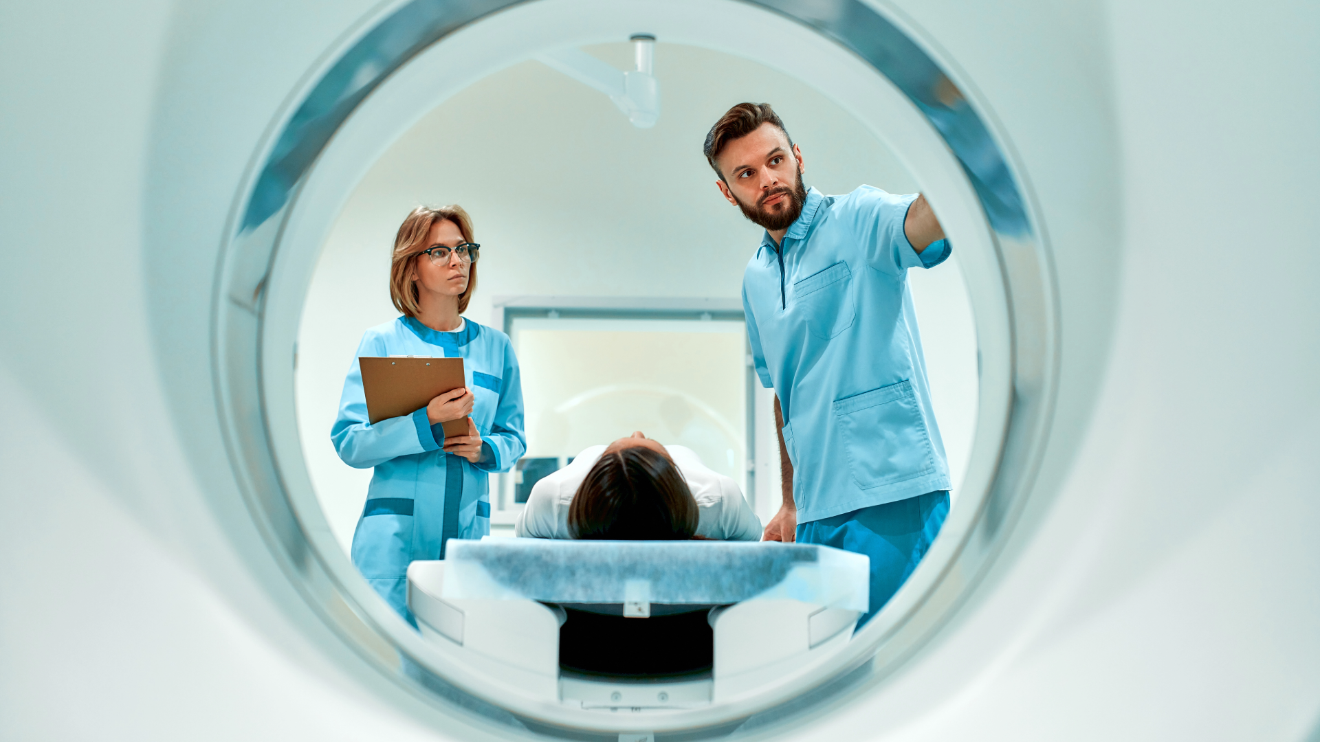 two doctors setting up ct scan