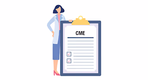 Physician and clipboard that says CME