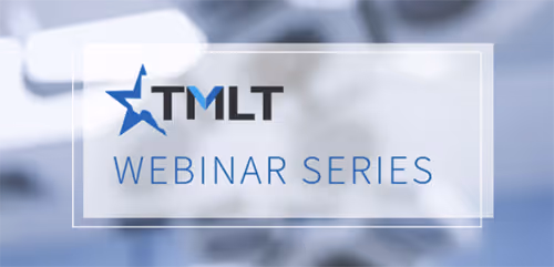 TMLT logo with text 'WEBINAR SERIES' in blue on a blurred background.