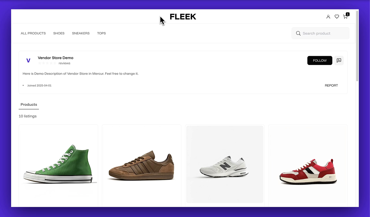 Vendor Store - Frontend View