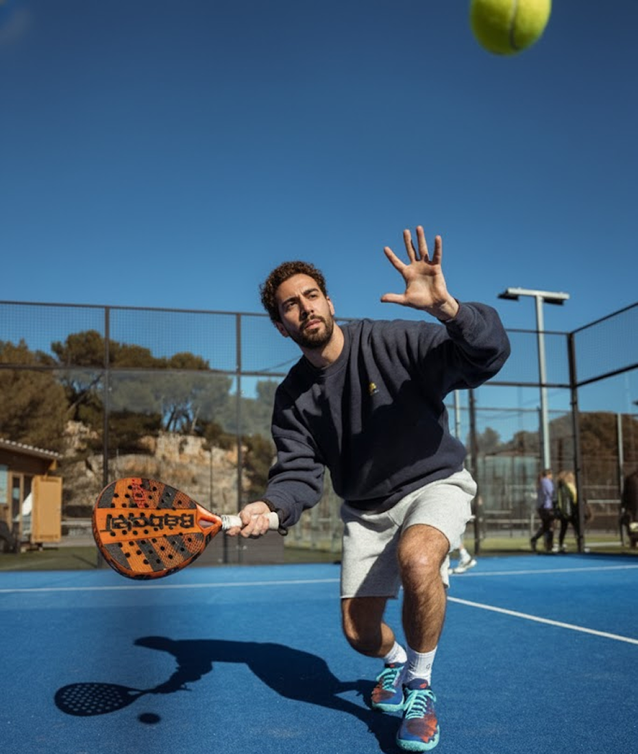 عضو يلعب البادل في ملعب خارجي