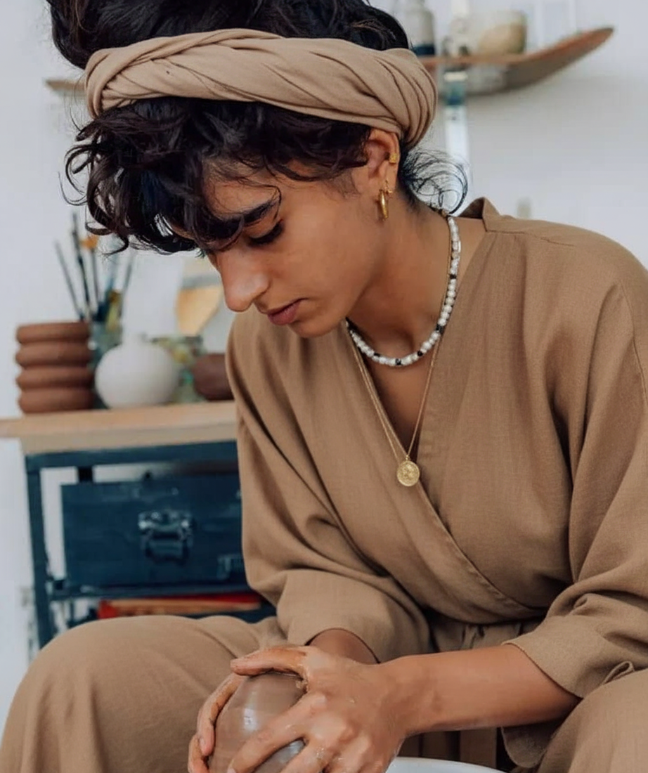 عضو يشكل الفخار بأيدٍ ثابتة