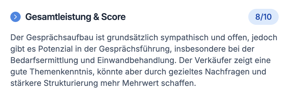Auszug der Gesamtleistung von SalesPack KI-Vertriebsplattform.