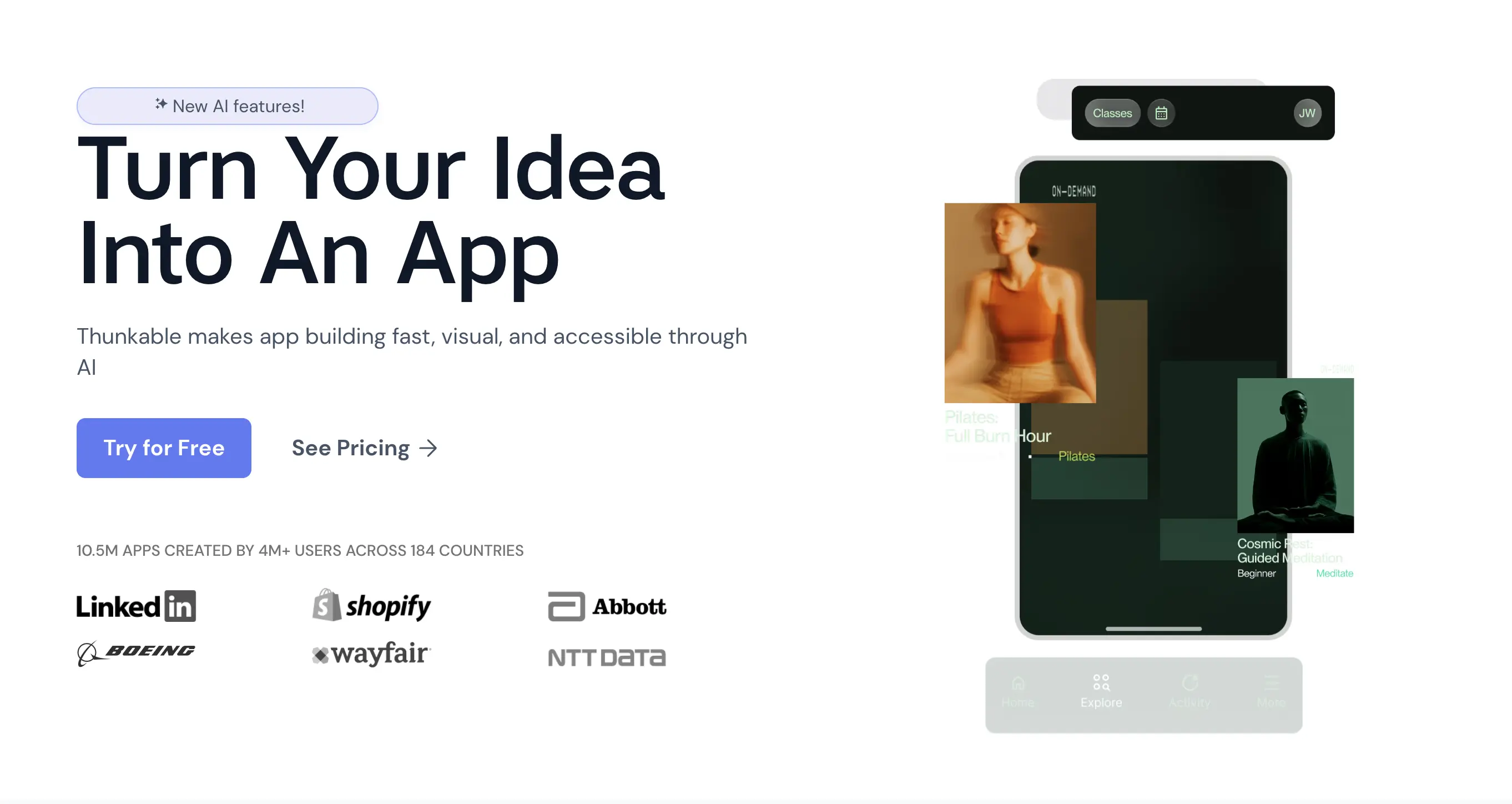 A screenshot of the Bubble website with text and a phone mock-up with graphic element