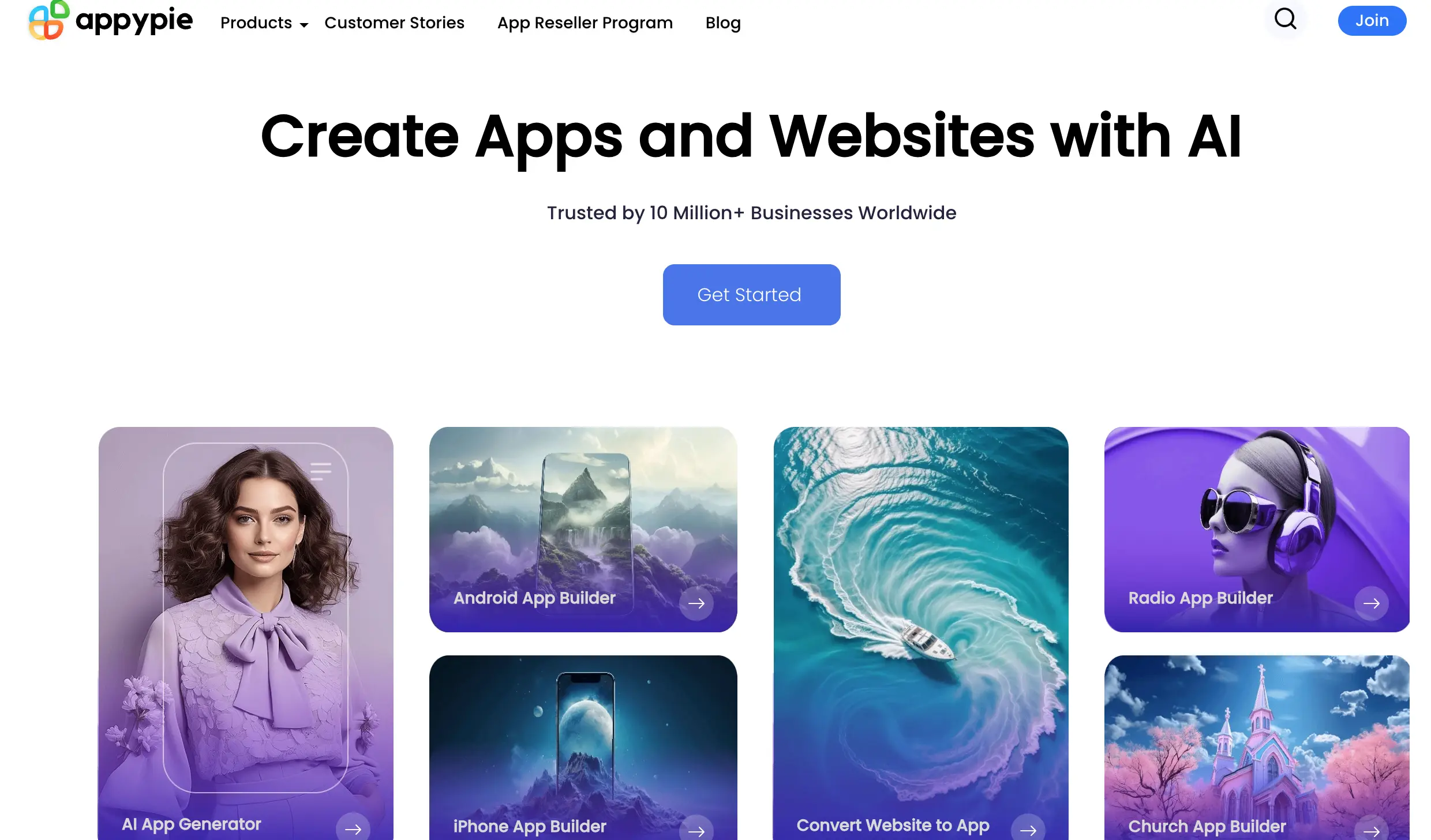 A screenshot of the Appy Pie website showing Text with Images underneath
