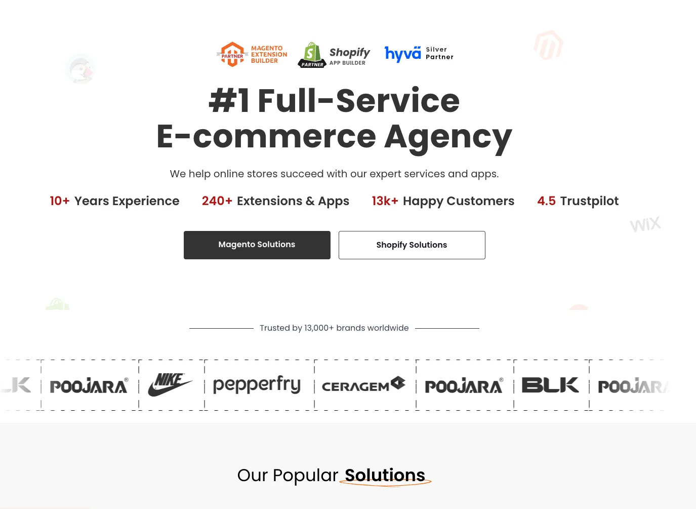 Meetanshi homepage promoting full-service eCommerce agency with Shopify and Magento.