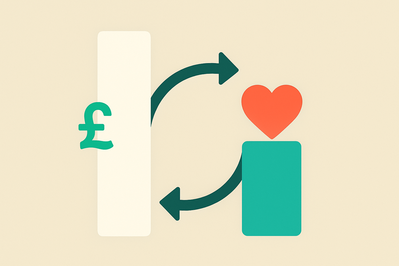 Graphic showing pound sign, arrows & heart icon.