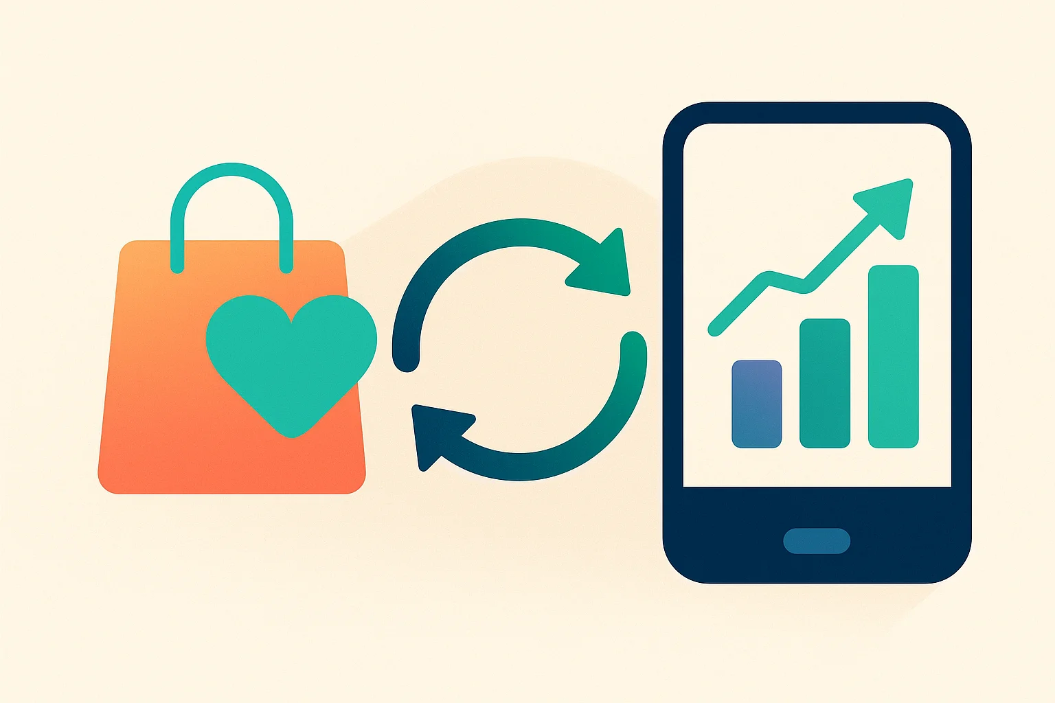 Graphic showing mobile phone, circular arrows and mobile phone