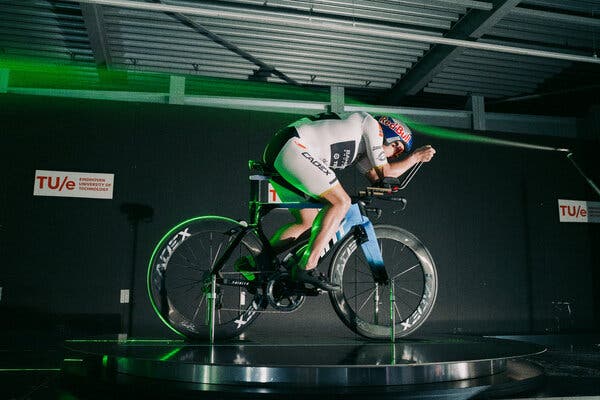 Kristian Blummenfelt participating in a wind tunnel testing session at the Eindhoven University of Technology in the Netherlands.