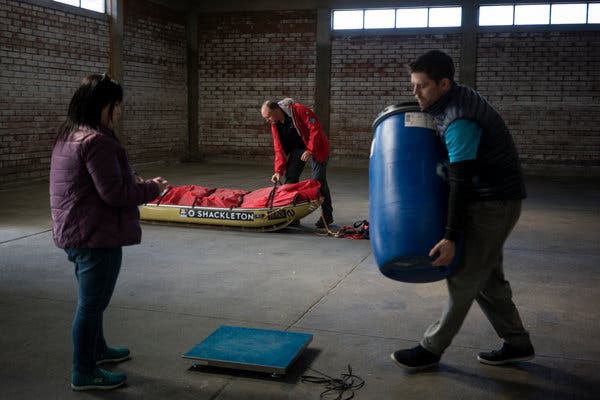 Rudd, center, will drag all of his supplies for the expedition behind him in a Nordic sled called a pulk.