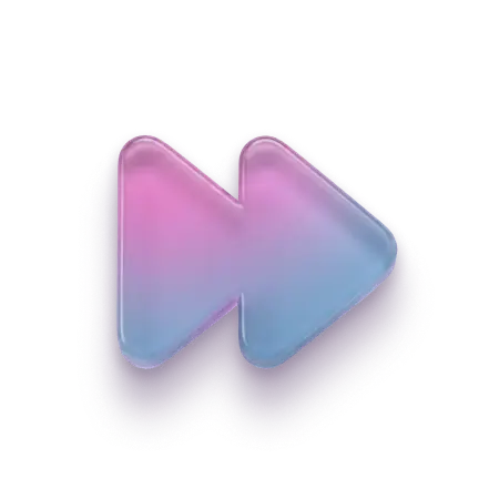 Purple and blue fast-forward media control icon with shadow on white background.