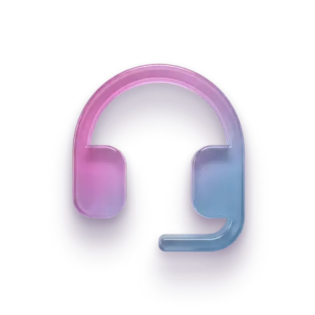Glossy pink and blue headset with microphone on a dark background.