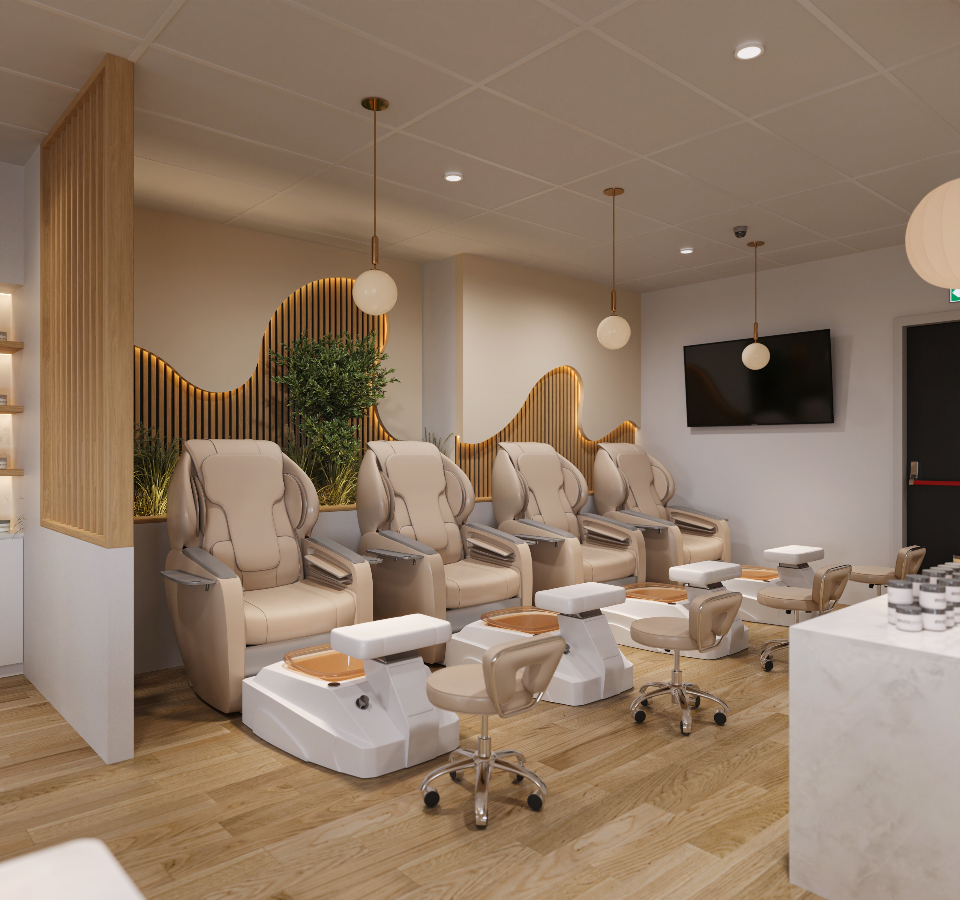 Các mẫu pedicure spa chairs hiện đại tại salon thiết kế tinh tế