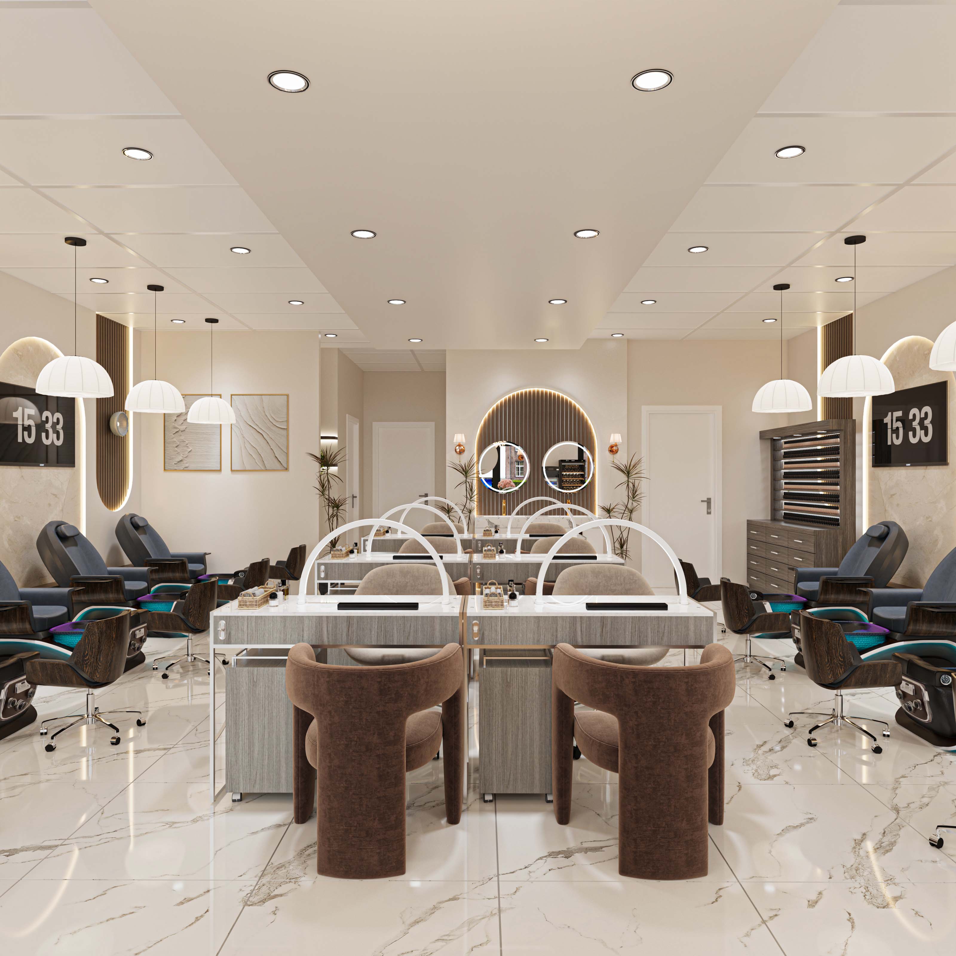 Dịch vụ thiết kế 3D tiệm nail đầy đủ phối cảnh floor