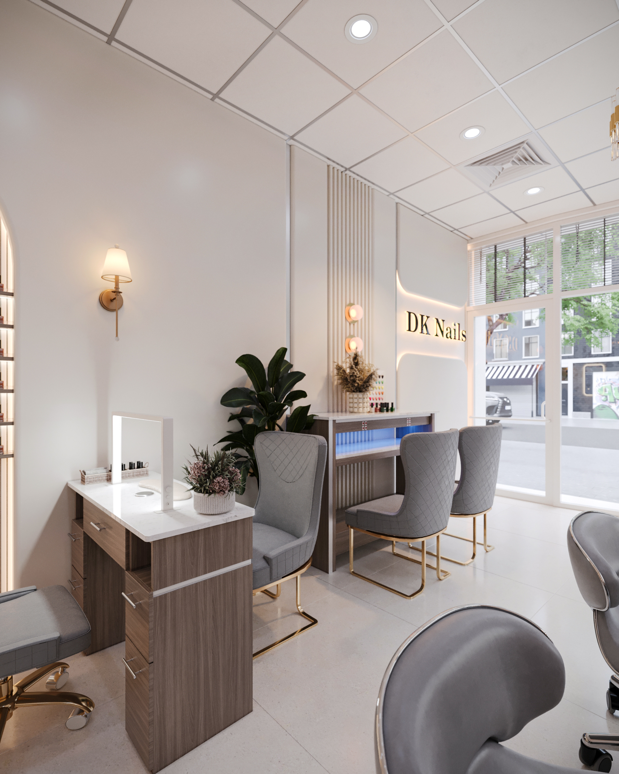 Thiết kế nội thất tiệm nail với Logo hiện đại nổi bật