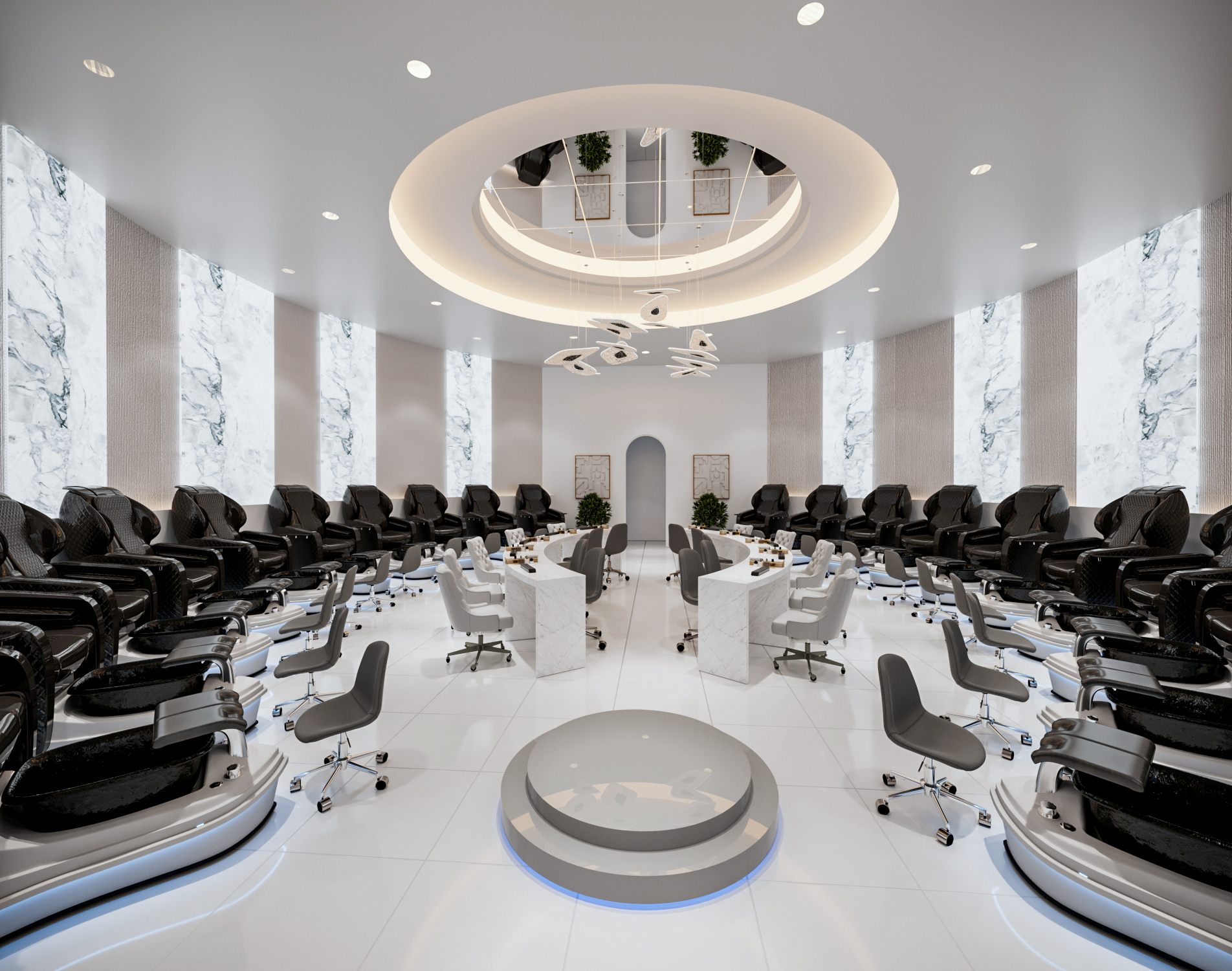 Thiết kế tiệm nail tại Mỹ với khu manicure và pedicure