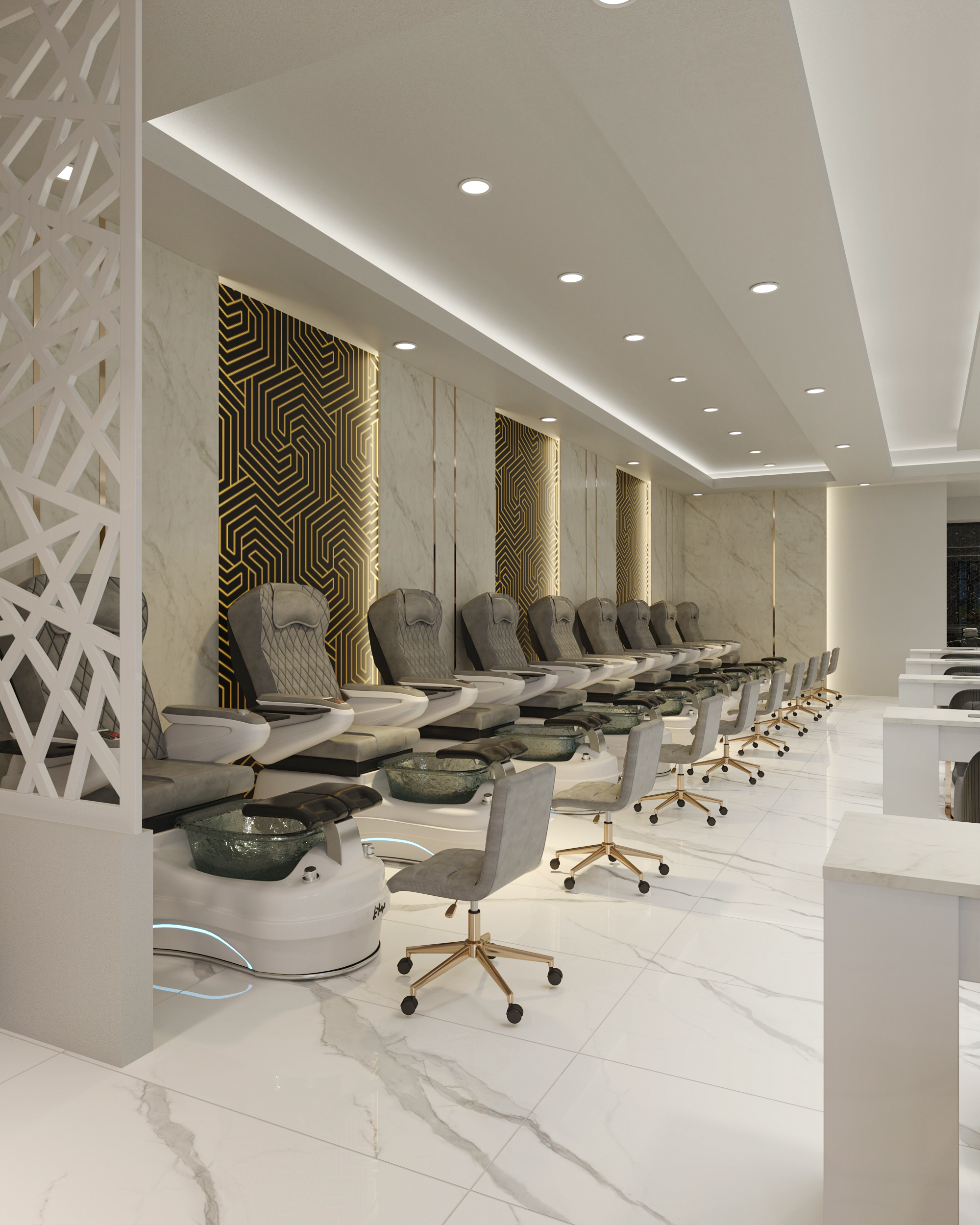 Layout khu pedicure tiệm nail tối ưu lối đi và trải nghiệm khách hàng