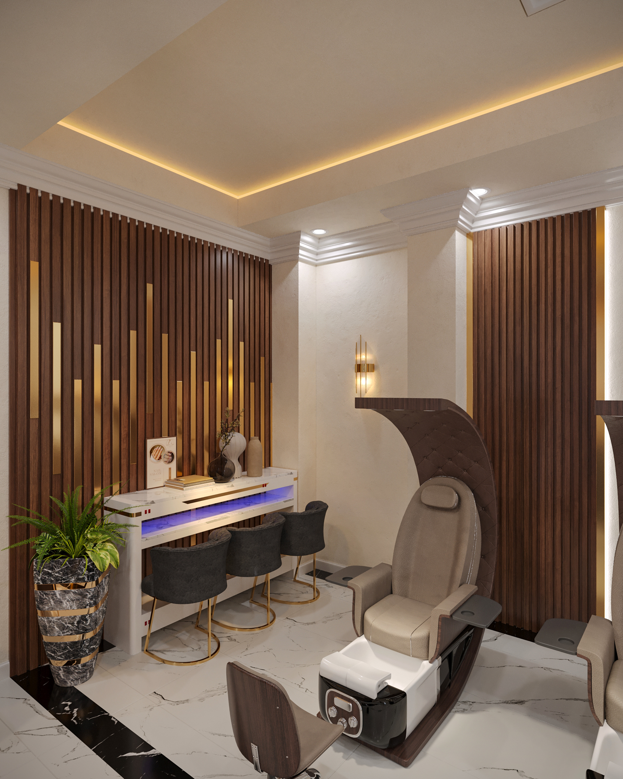 Thiết kế pedicure station cho nail salon tại Mỹ theo phong cách hiện đại