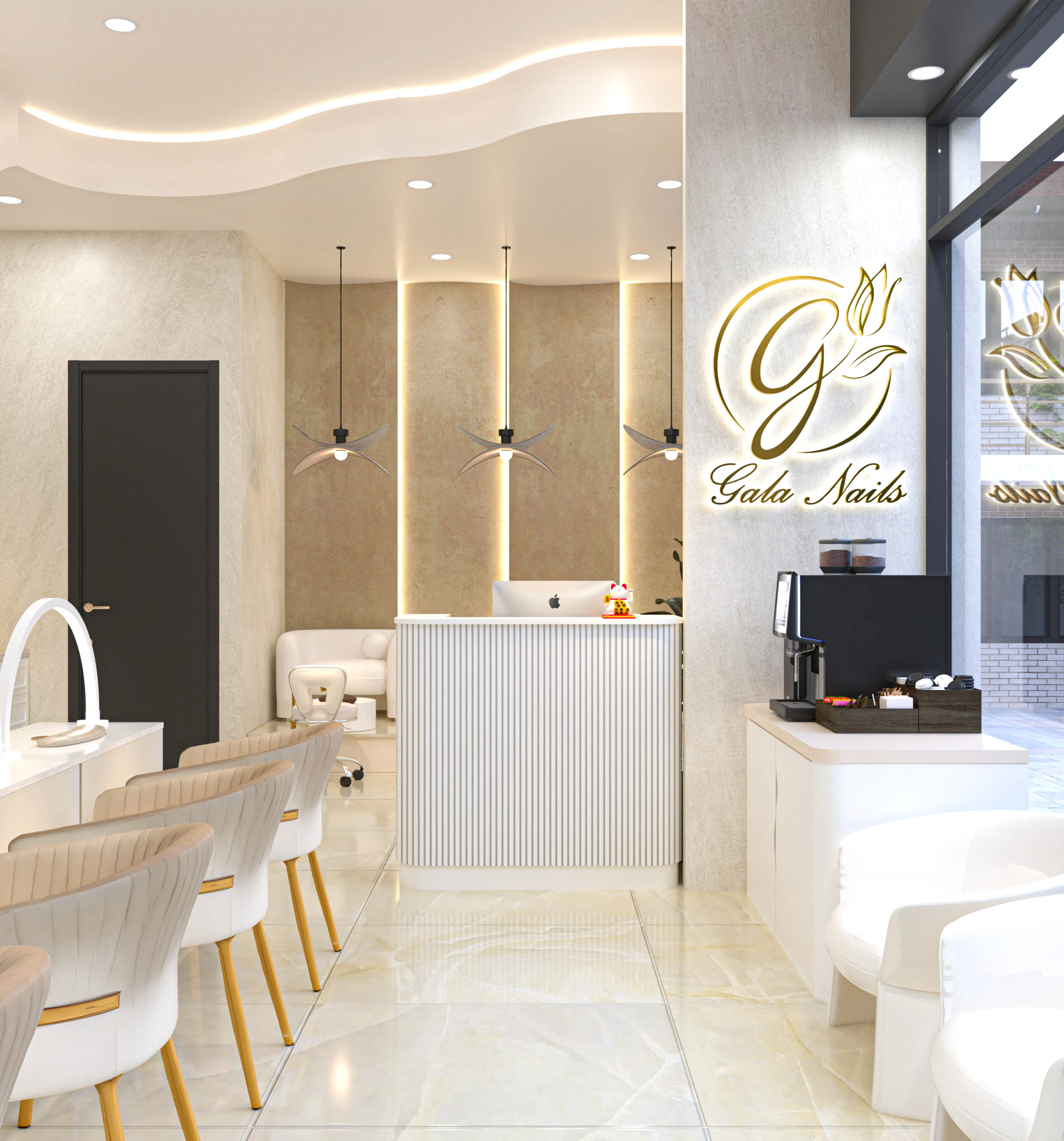 Sơ đồ bố trí mặt bằng tiệm nail nhỏ 700 sqft