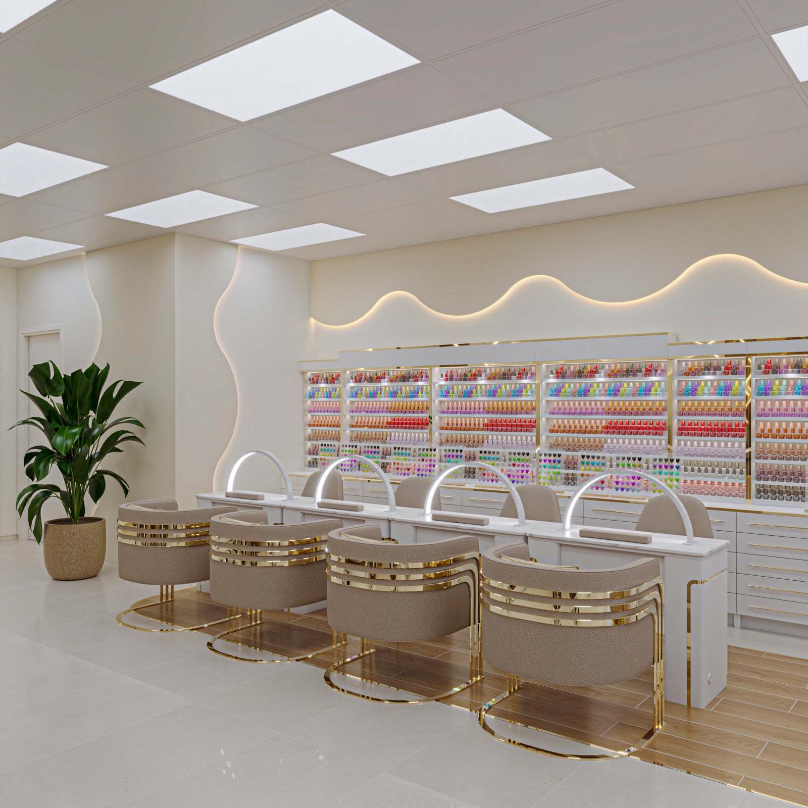 bàn làm móng tay phối hợp đồng điệu với nội thất tiệm nail