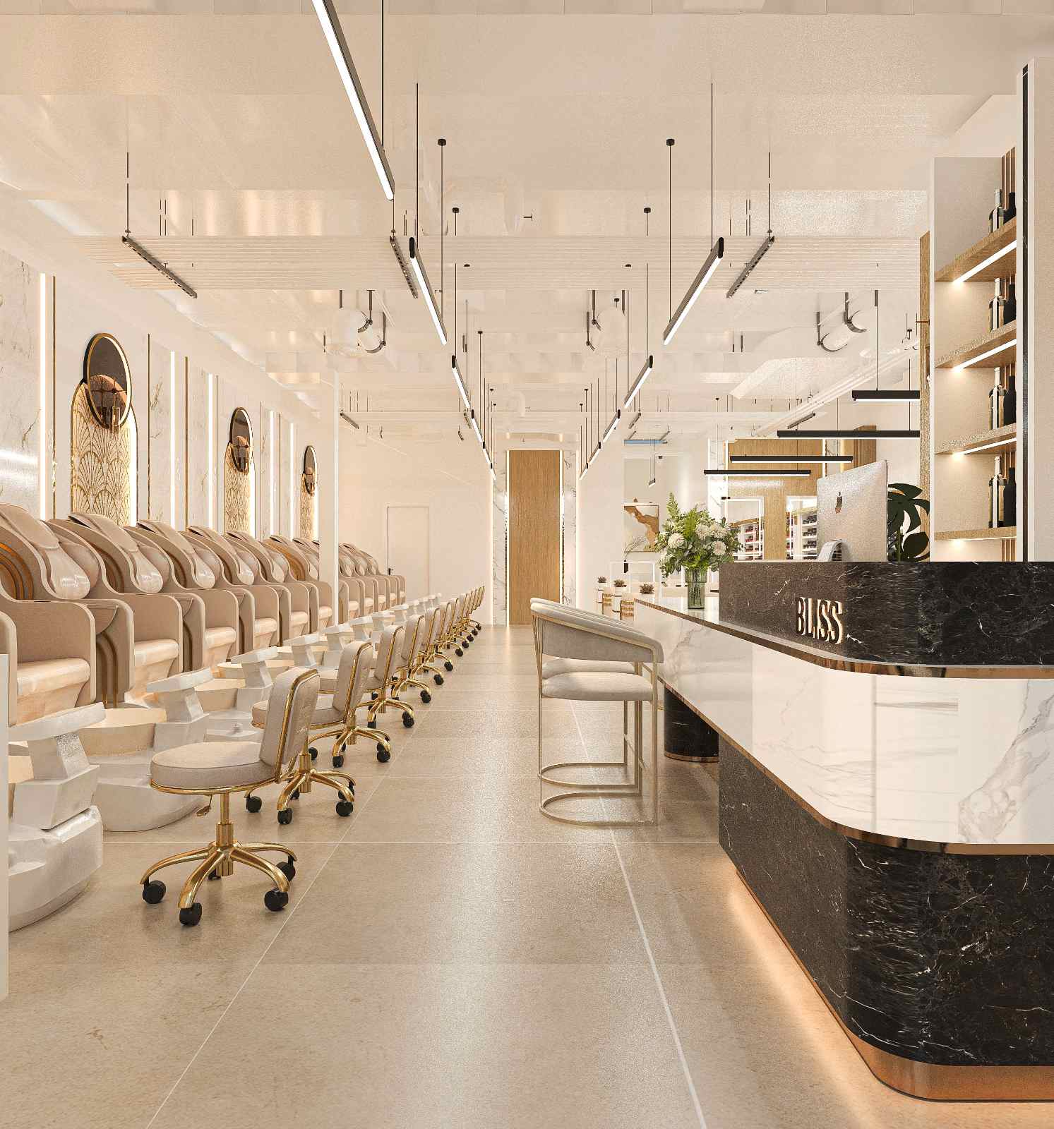 mẫu tiệm nail nhỏ đẹp tối ưu diện tích dưới 1200 Sqft